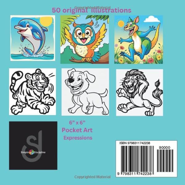 Happy Animals Easy Fun Coloring Book: 50 original illustrations designed for fun, relaxation and stress relief (Pocket Art Escapes - Mini Coloring Books)