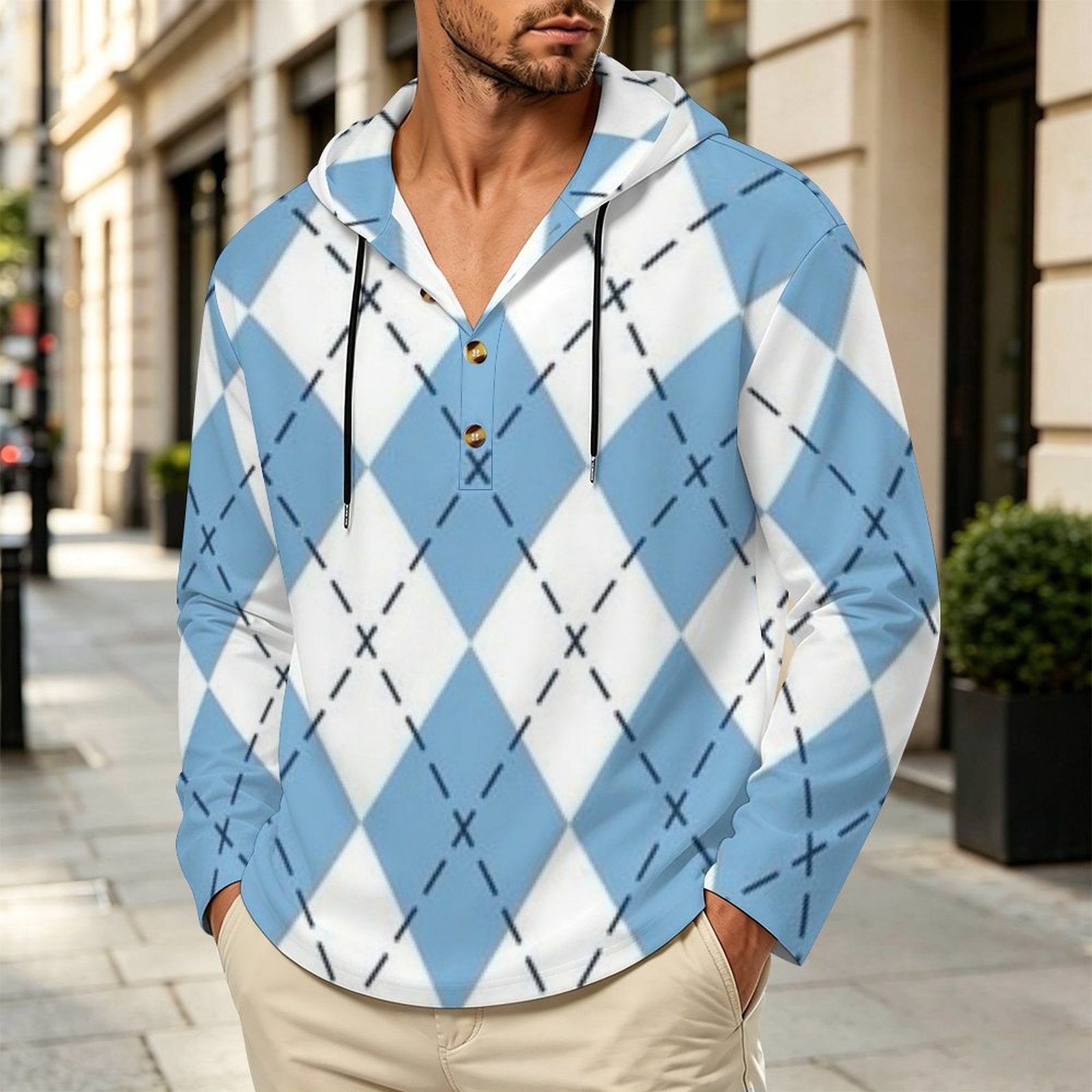 200gsm Men's Button Hooded Sweatshirt(All-Over Printing)