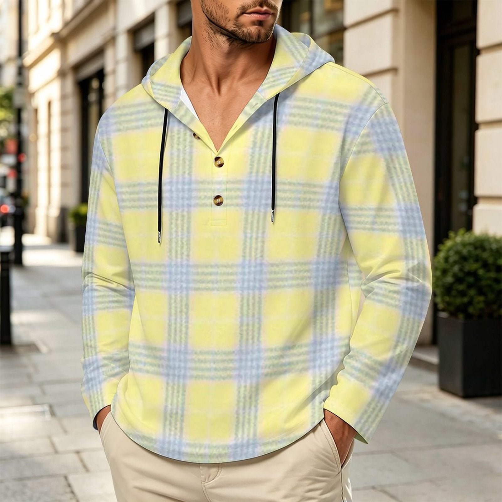 200gsm Men's Button Hooded Sweatshirt(All-Over Printing)