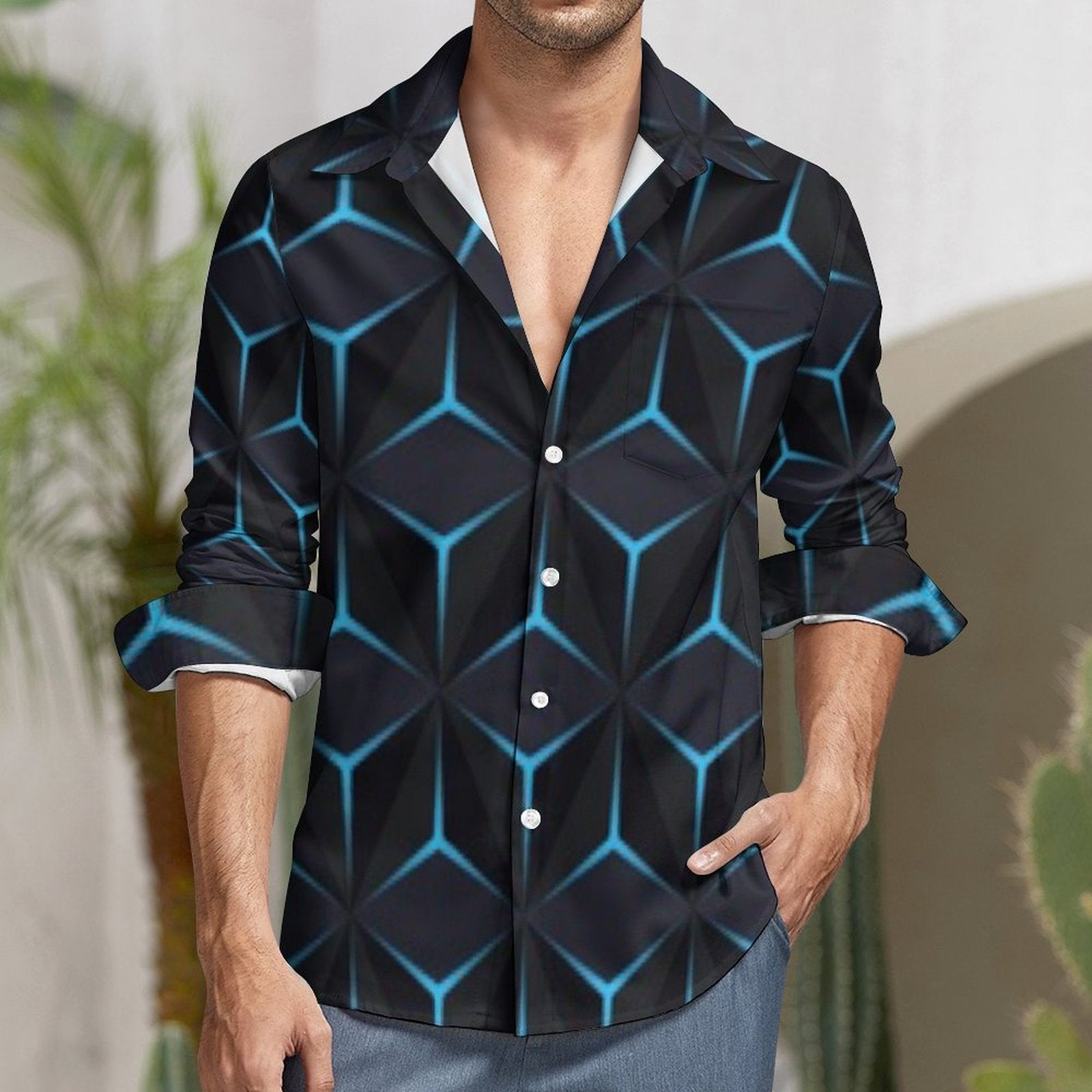 135gsm Casual Long-Sleeve Shirt for Men(All-Over Printing)