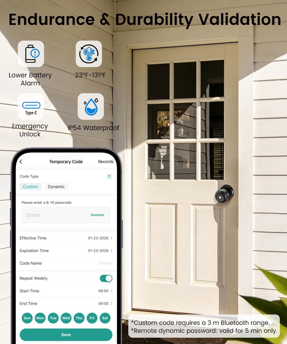 Fingerprint Door Lock,Smart Fingerprint Door Knob with Keypad,Brushed Black | Digital Door Lock with App Control & Key, Keyless Biometric Entry Door Locks for Bedrooms, Front Door, Home, Apartment,Office