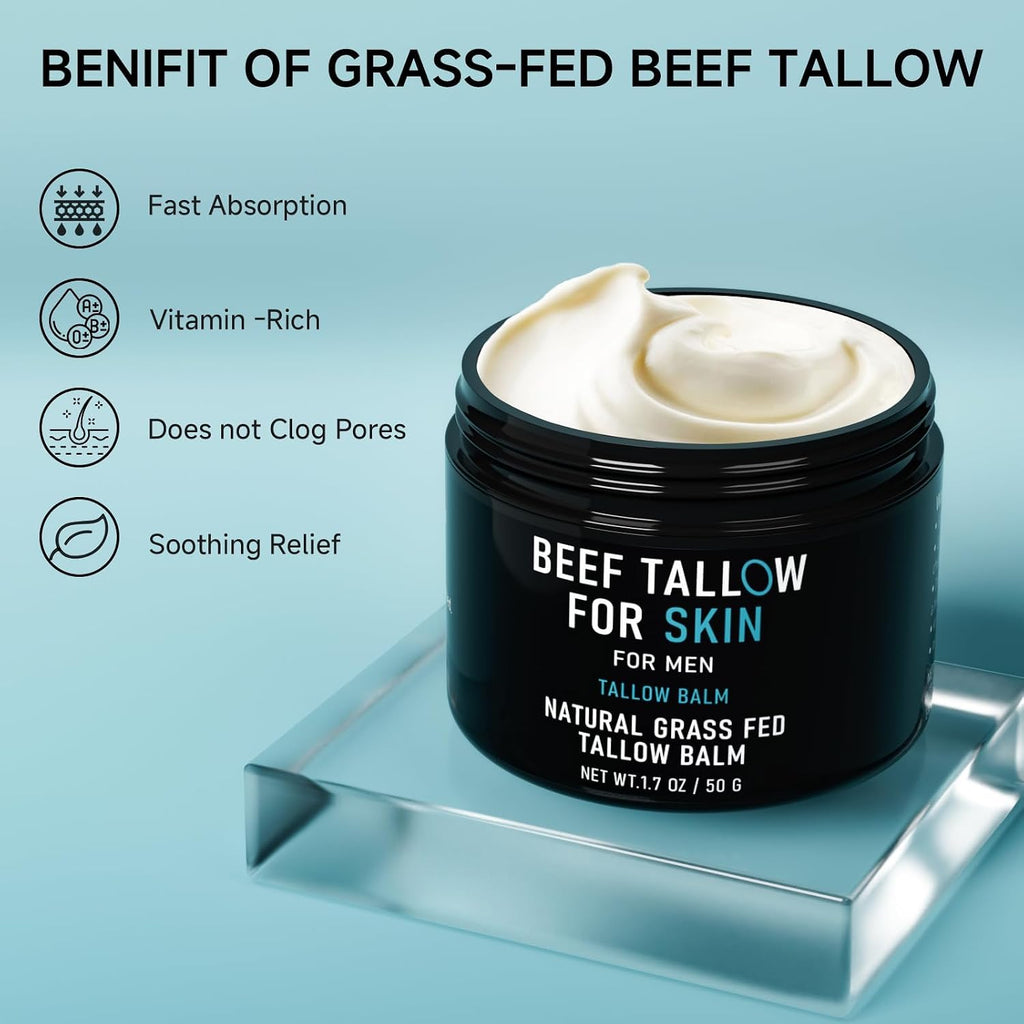 pekinly Beef Tallow for Skin, Beef Tallow Skin Care for Men, Mens Skincare Moisturizer for Face Neck Deeply Nourishing and Moisturizing, Tallow Face Moisturizer for Men