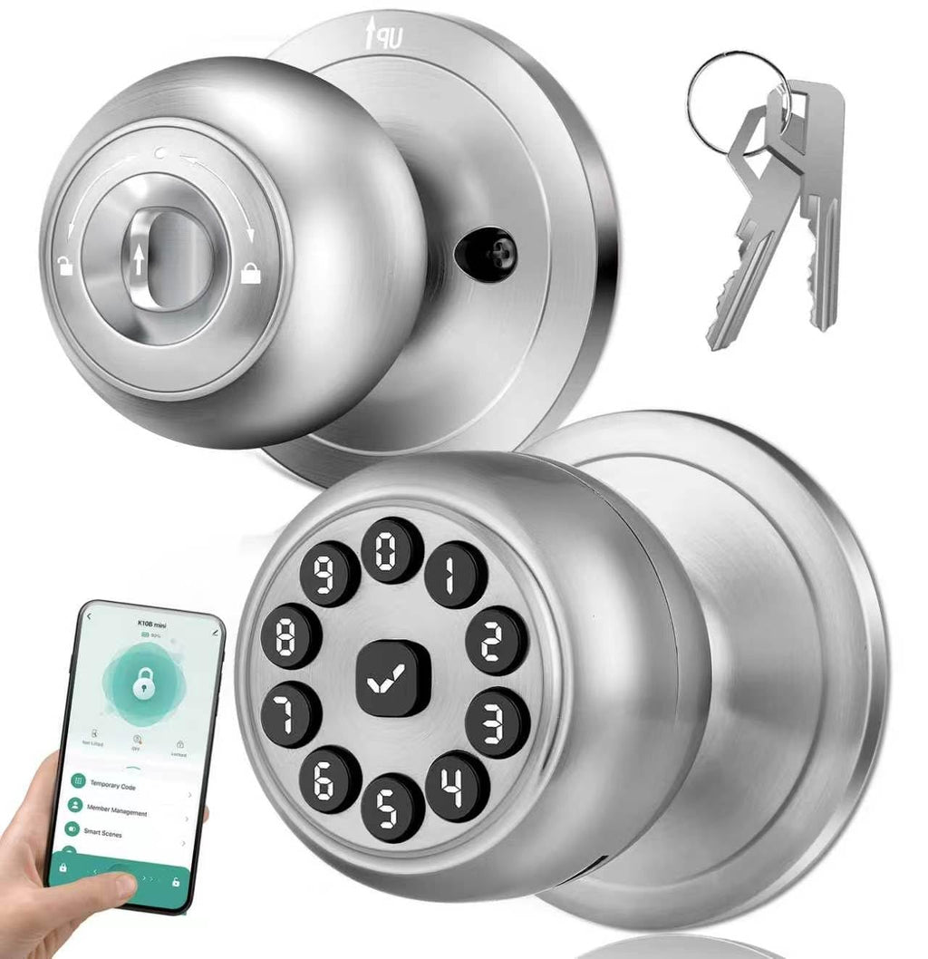 Fingerprint Door Lock,Smart Fingerprint Door Knob with Keypad,Brushed Black | Digital Door Lock with App Control & Key, Keyless Biometric Entry Door Locks for Bedrooms, Front Door, Home, Apartment,Office