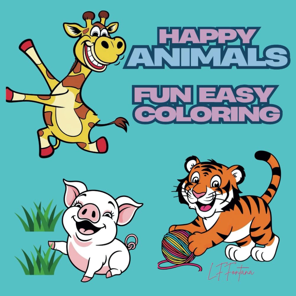 Happy Animals Easy Fun Coloring Book: 50 original illustrations designed for fun, relaxation and stress relief (Pocket Art Escapes - Mini Coloring Books)