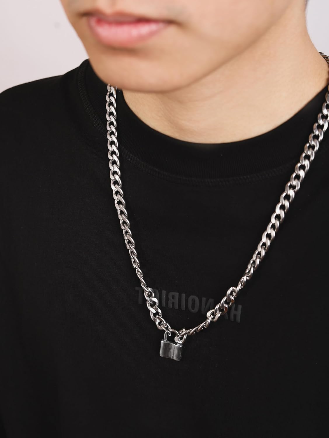 HAQUIL Lock Men Necklace Padlock Necklace Stainless Steel Lock Chain Jewelry for Men Women