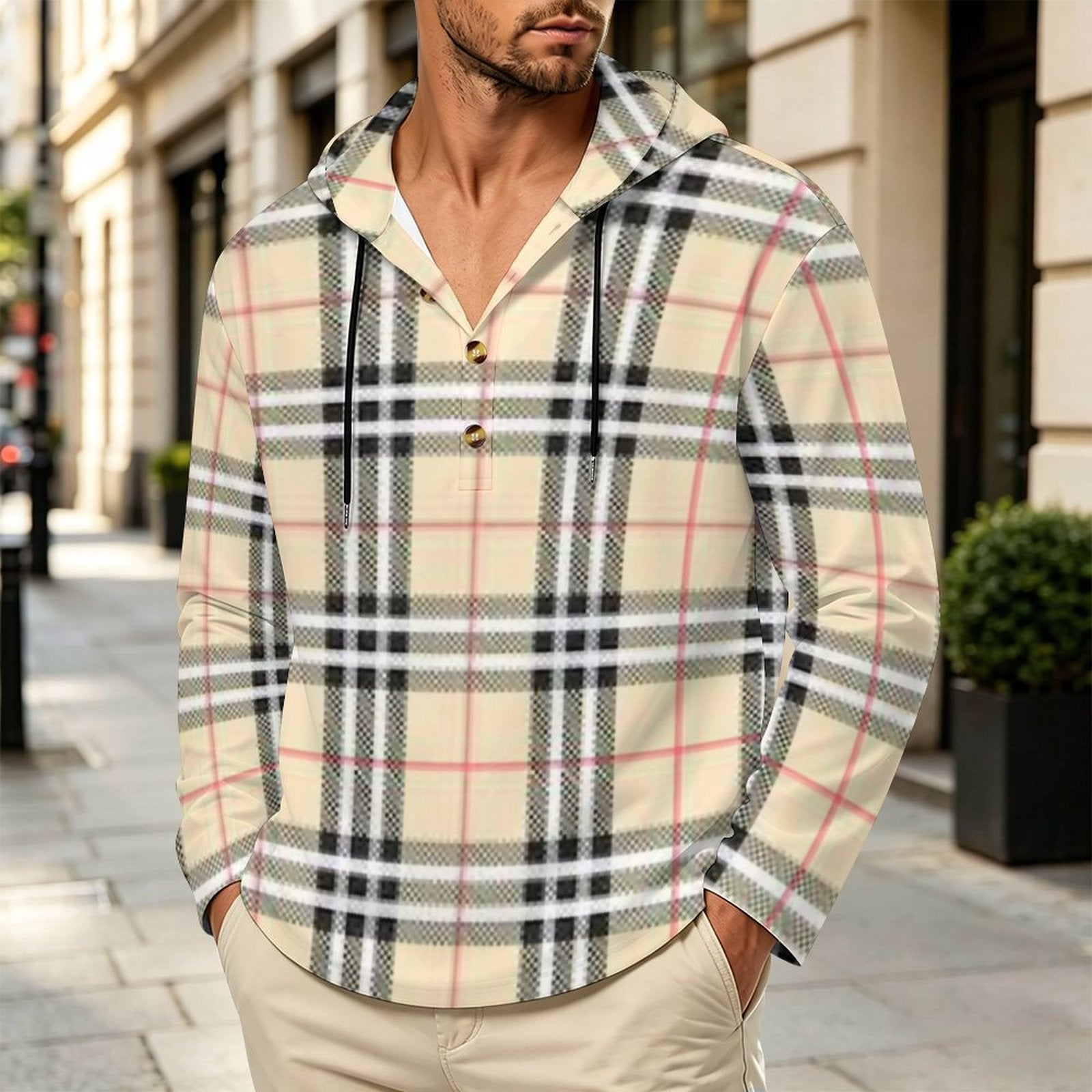 200gsm Men's Button Hooded Sweatshirt(All-Over Printing)