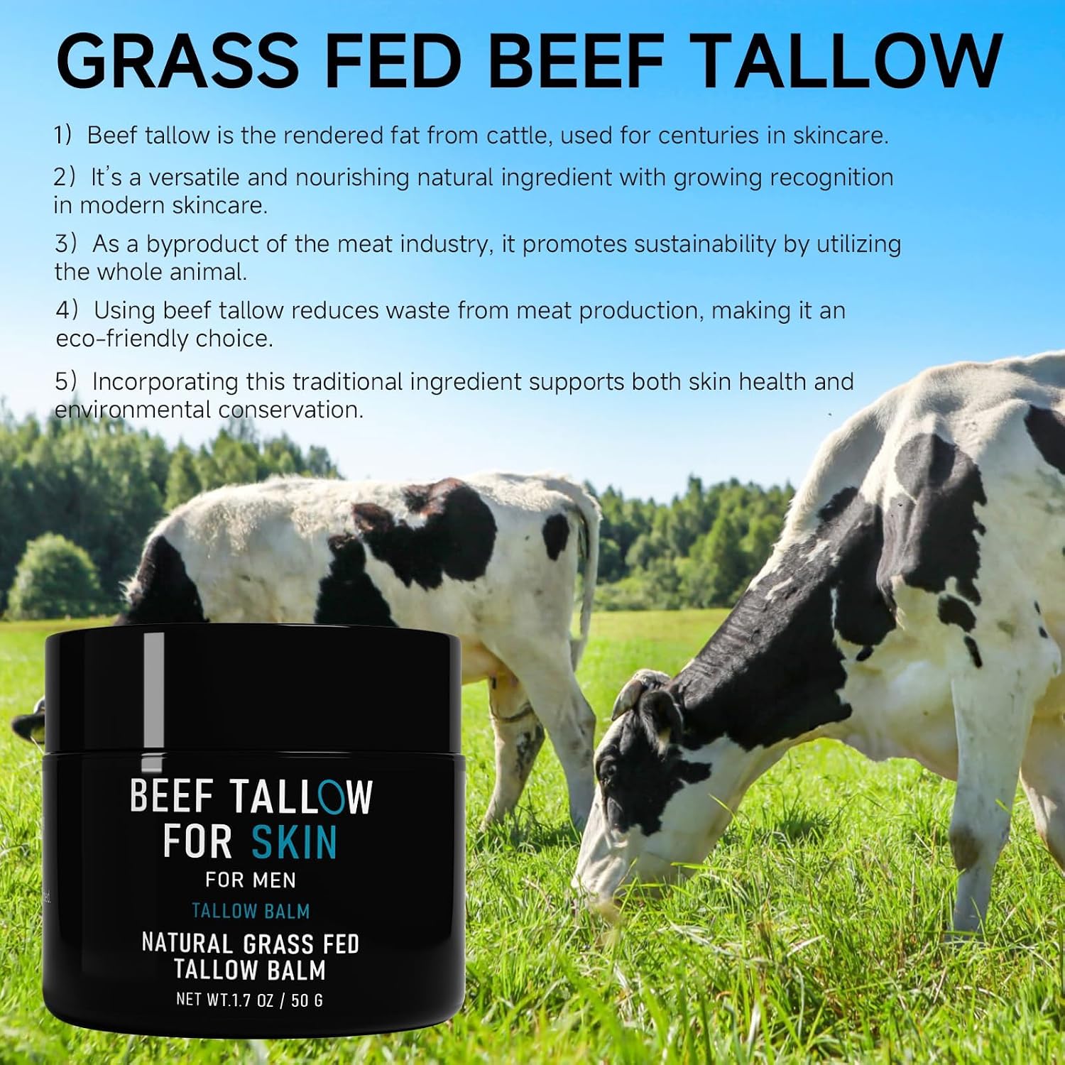 pekinly Beef Tallow for Skin, Beef Tallow Skin Care for Men, Mens Skincare Moisturizer for Face Neck Deeply Nourishing and Moisturizing, Tallow Face Moisturizer for Men