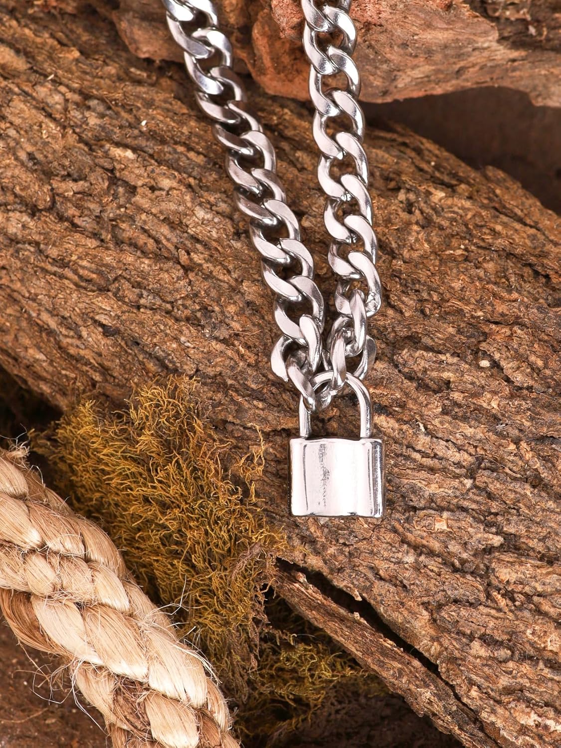 HAQUIL Lock Men Necklace Padlock Necklace Stainless Steel Lock Chain Jewelry for Men Women