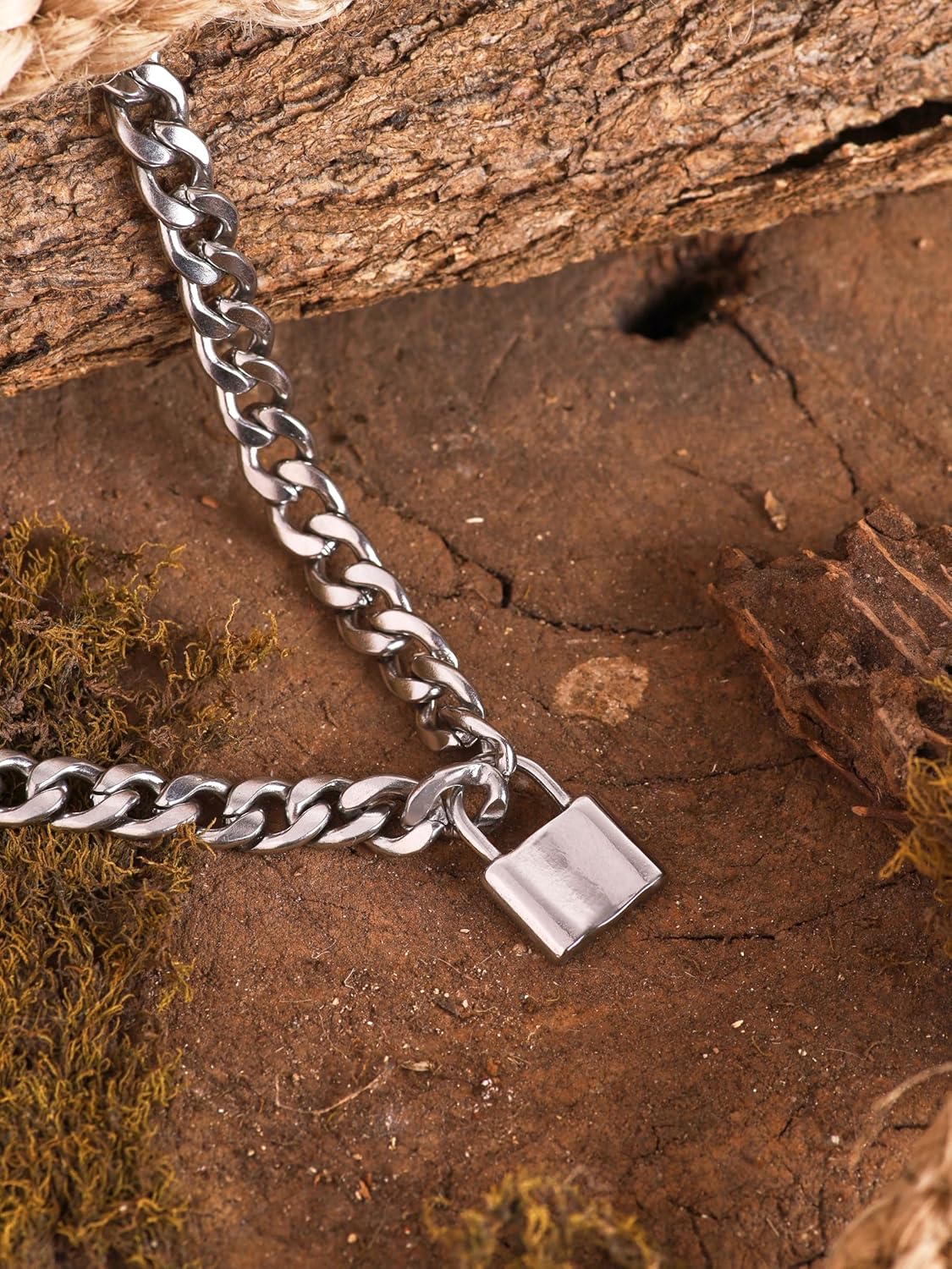 HAQUIL Lock Men Necklace Padlock Necklace Stainless Steel Lock Chain Jewelry for Men Women