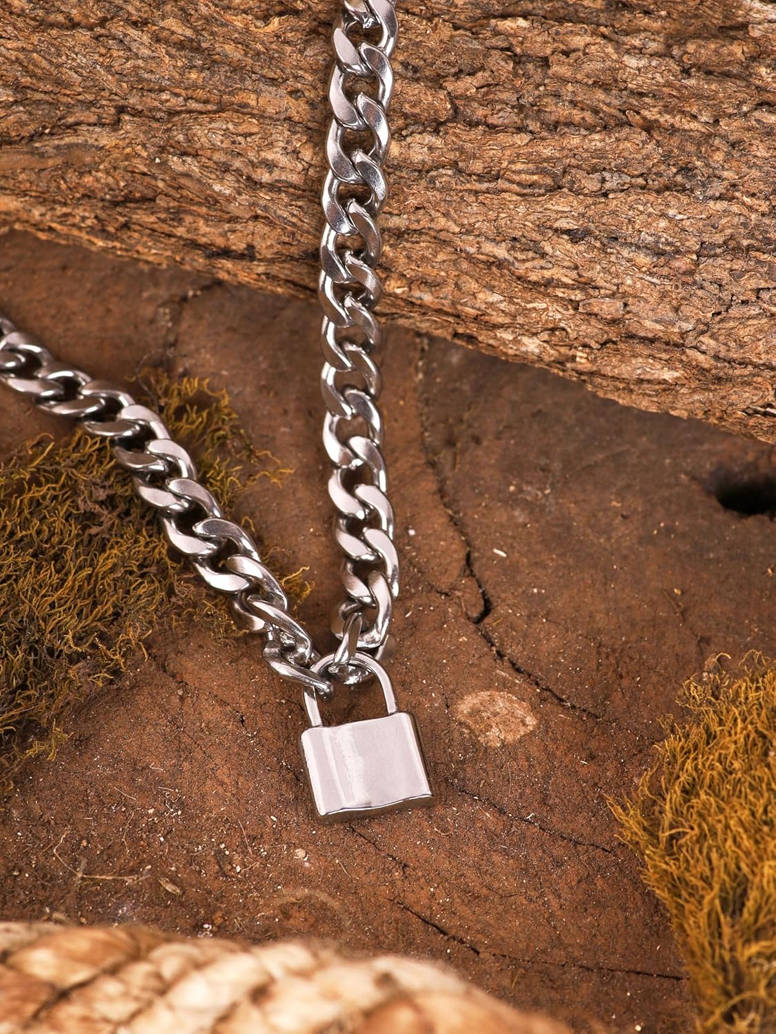 HAQUIL Lock Men Necklace Padlock Necklace Stainless Steel Lock Chain Jewelry for Men Women