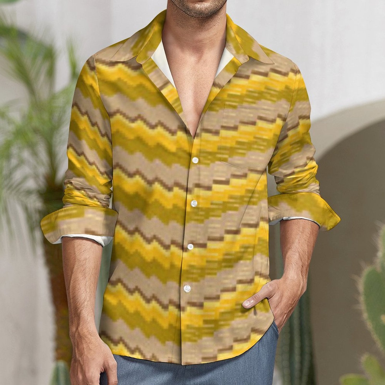 135gsm Casual Long-Sleeve Shirt for Men(All-Over Printing)