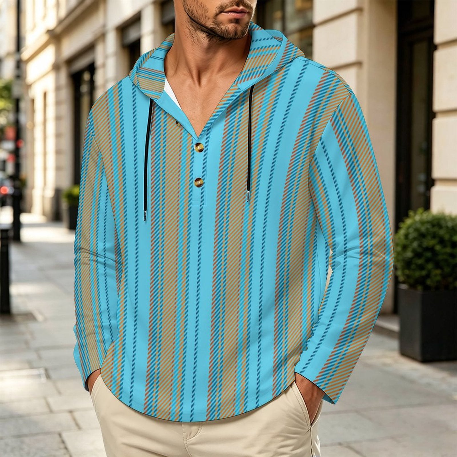 200gsm Men's Button Hooded Sweatshirt(All-Over Printing)