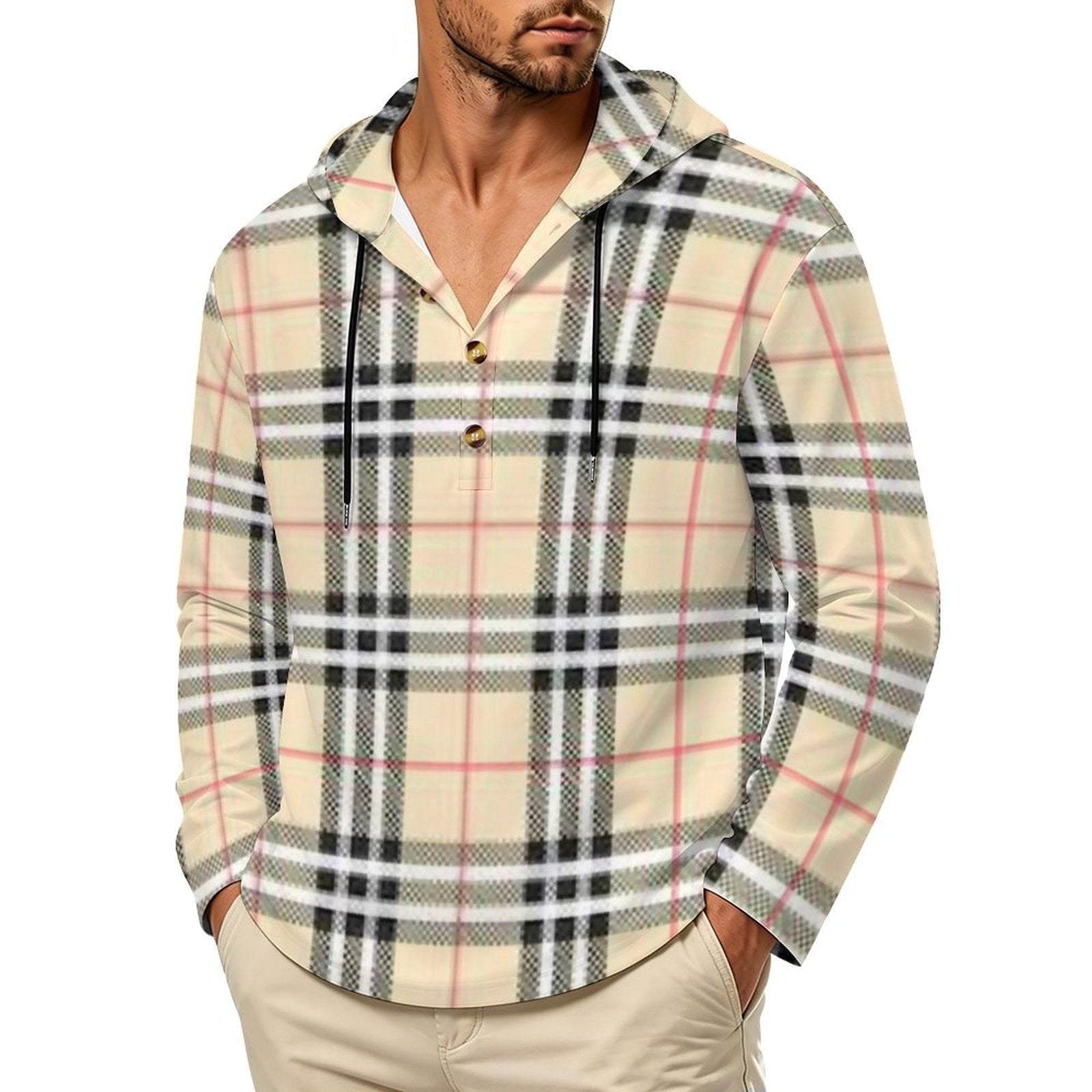 200gsm Men's Button Hooded Sweatshirt(All-Over Printing)