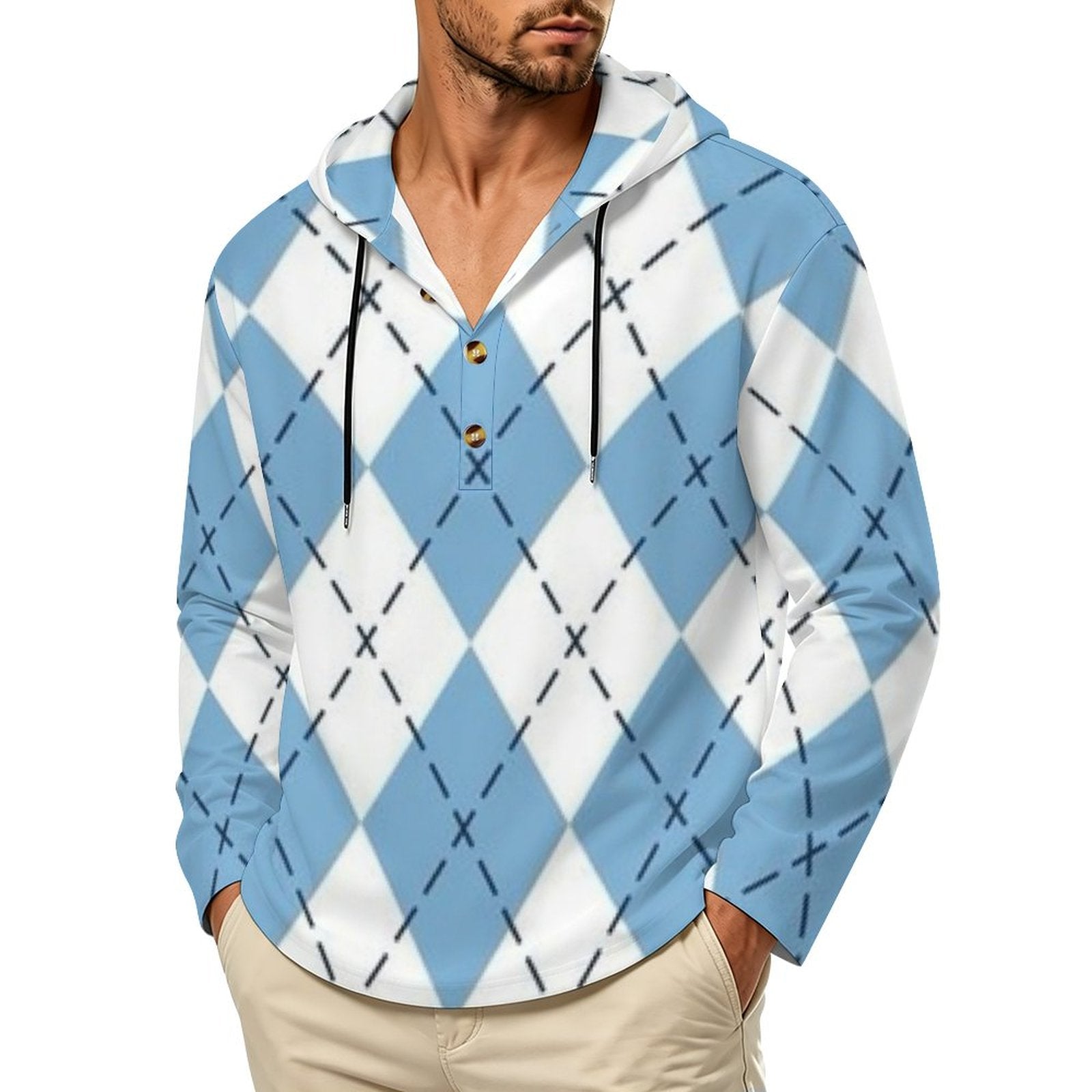 200gsm Men's Button Hooded Sweatshirt(All-Over Printing)