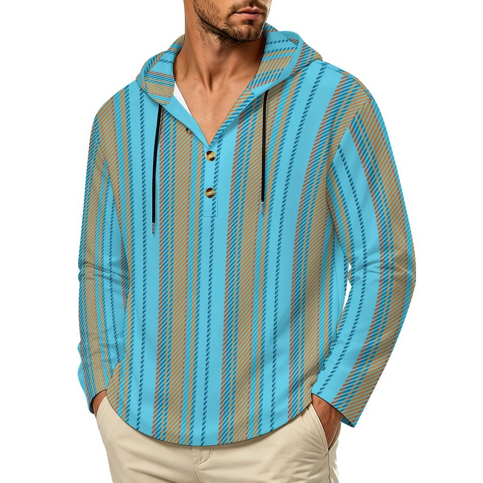 200gsm Men's Button Hooded Sweatshirt(All-Over Printing)